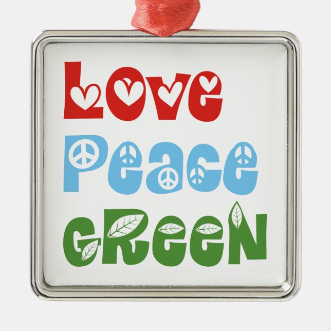 Amor, Paz, ornamento personalizado verde (Frente)