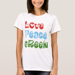 Amor, paz, t-shirt verdes