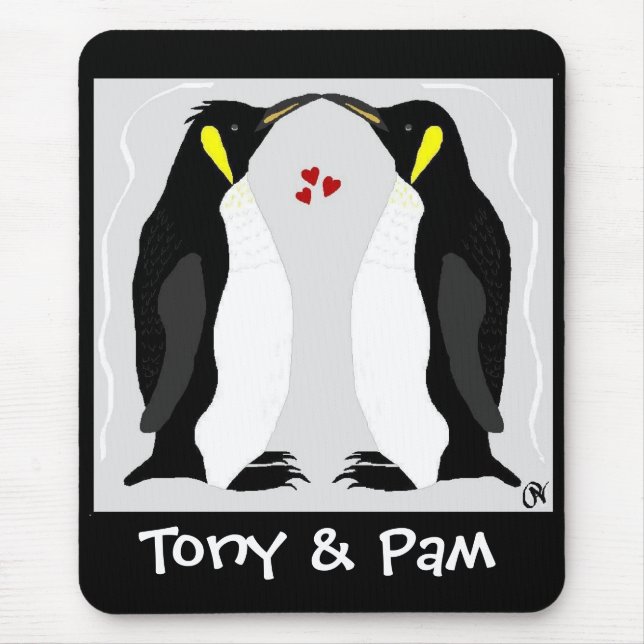 Amor personalizado Mousepad do pinguim (Frente)