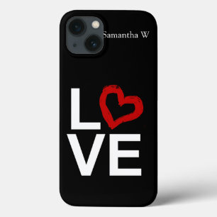 AMOR, preto e branco com coração vermelho esboç