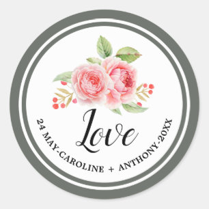 Amor. Rosas da aguarela que Wedding etiquetas
