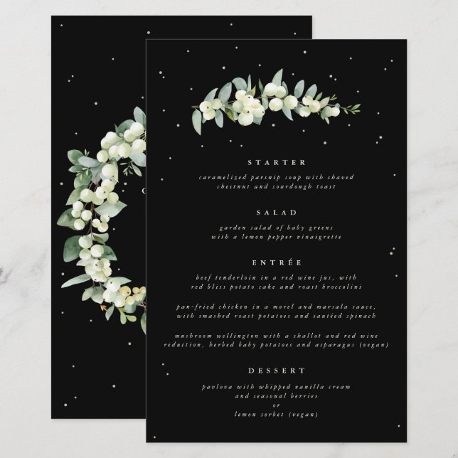 Amora-preta + Eucalipto Menu de Casamento de 4 Pra (Frente/Verso)