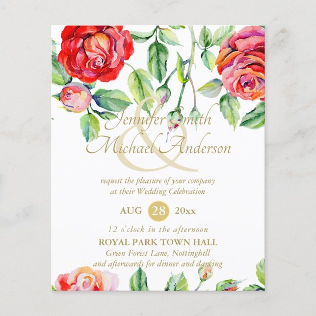 Ampersand Dourado de Aquarela do Rosa vermelha Inu (Frente)