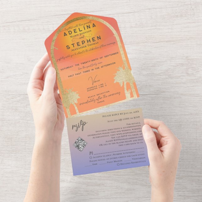 Ampersand Tropical Beach Sunset Palms RSVP Código  (Tearaway)
