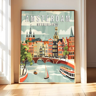 Amsterdã Holanda Poster Arte Impressão, Cidade Ret