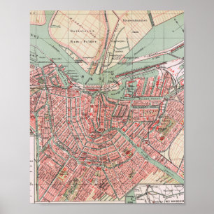 Amsterdã, mapa da cidade, poster vintage