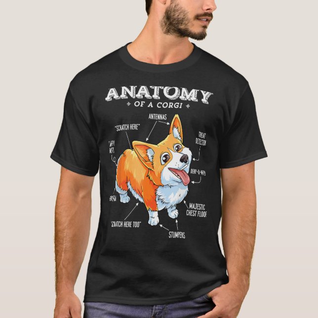 Anatomia de um Cão Engraçado de Camisa Corgi (Frente)