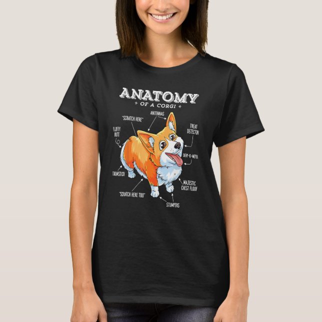 Anatomia de um Cão Engraçado de Camisa Corgi (Frente)