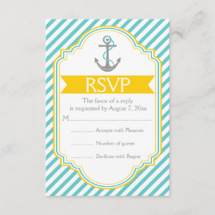 Anchor aqua, RSVP de casamento náutico amarelo