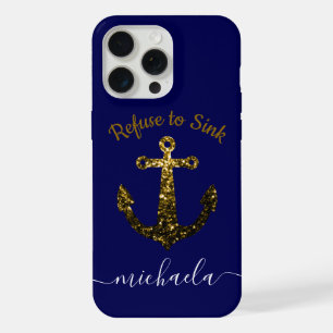 Anchor Dourado brilha marinho azul Nome monograma