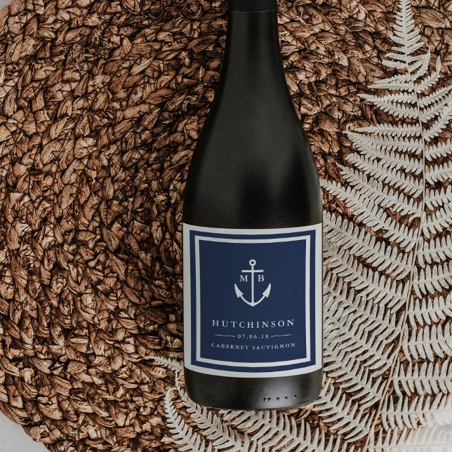 Anchor Monograma Casamento Favorece Rótulos de Vin (Criador carregado)