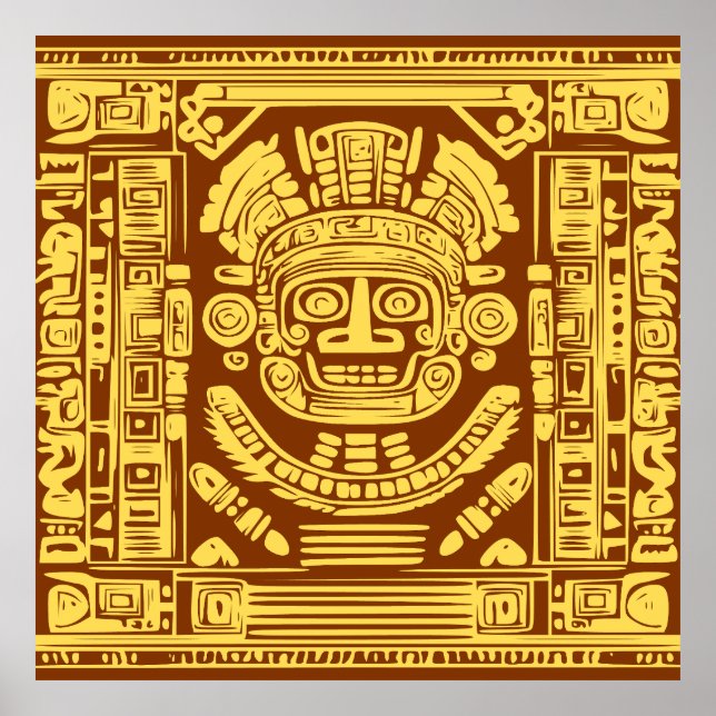 Ancient Mayan Sun God Mask Tribal Art Poster (Frente)