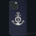 Âncora cromo em Impressão de fibra de carbono<br><div class="desc">Um moderno cromo náutico prateado como o estilo aplicado num decor de fibra de carbono azul marinho para uma capa de telefone personalizada de que todos no barco ou fora dele vão desfrutar. Use o link "Perguntar a este Designer" para entrar em contato conosco com suas solicitações especiais de design...</div>