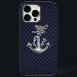 Âncora cromo em Impressão de fibra de carbono<br><div class="desc">Um moderno cromo náutico prateado como o estilo aplicado num decor de fibra de carbono azul marinho para uma capa de telefone personalizada de que todos no barco ou fora dele vão desfrutar. Use o link "Perguntar a este Designer" para entrar em contato conosco com suas solicitações especiais de design...</div>