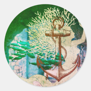 Âncora da sereia e escola de etiquetas dos peixes