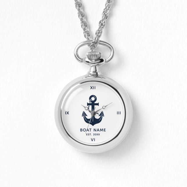 Âncora de Relógio de Bolso Azul Marinho Náutico (Frente)