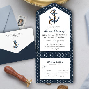 Âncora Náutica Azul Marinho Rústica Casamento