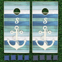 Âncora Náutica Azul Turquesa Madeira Monograma