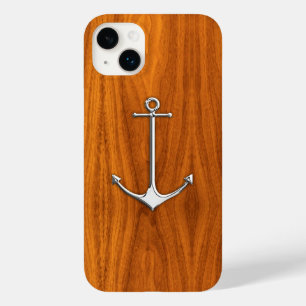 Âncora Náutica Chrome no Teak Wood Impressão