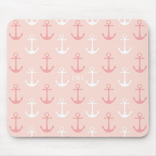 Ancoradores Rosa Padrão Monograma Mousepad (Frente)