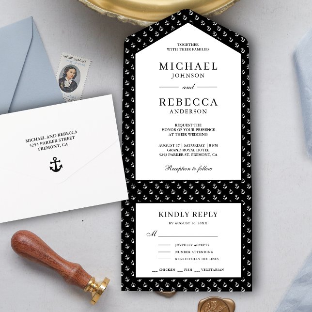 Âncoras Pretas e Brancas Casamento Náutico (Criador carregado)
