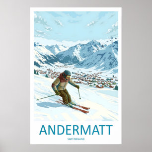 Andermatt Suíça Impressão Esqui Viagem Vintage
