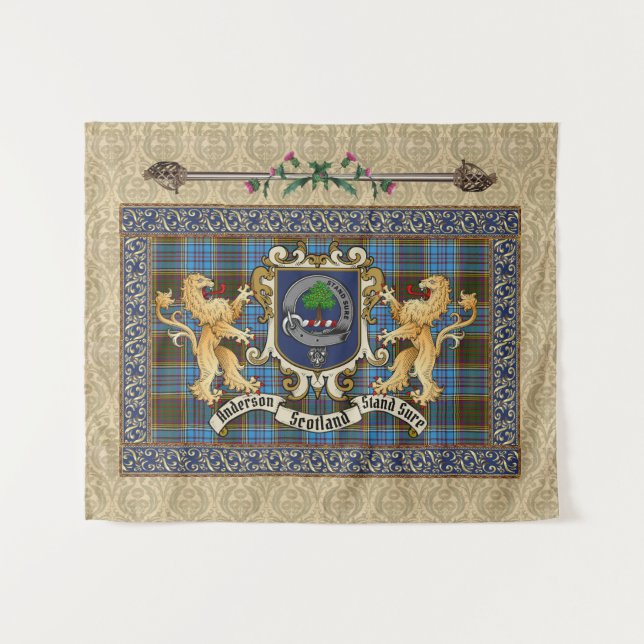 Anderson Clan Crachá & Tartan com Lions Tapeçaria (Frente (Horizontal))