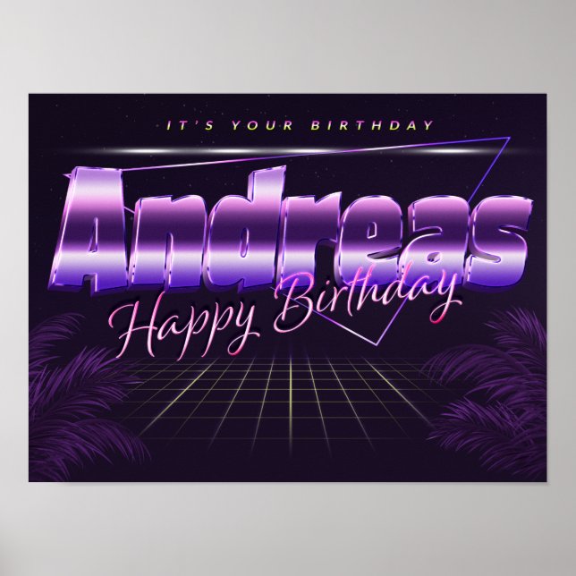 Andreas Name Vorname lila retro Poster Geburtstag (Frente)