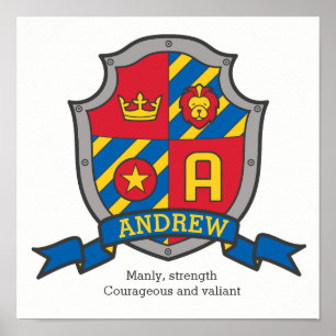 Andrew boys name significa heraldry shield poster