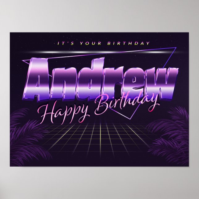 Andrew Name Vorname lila retro Poster Geburtstag (Frente)