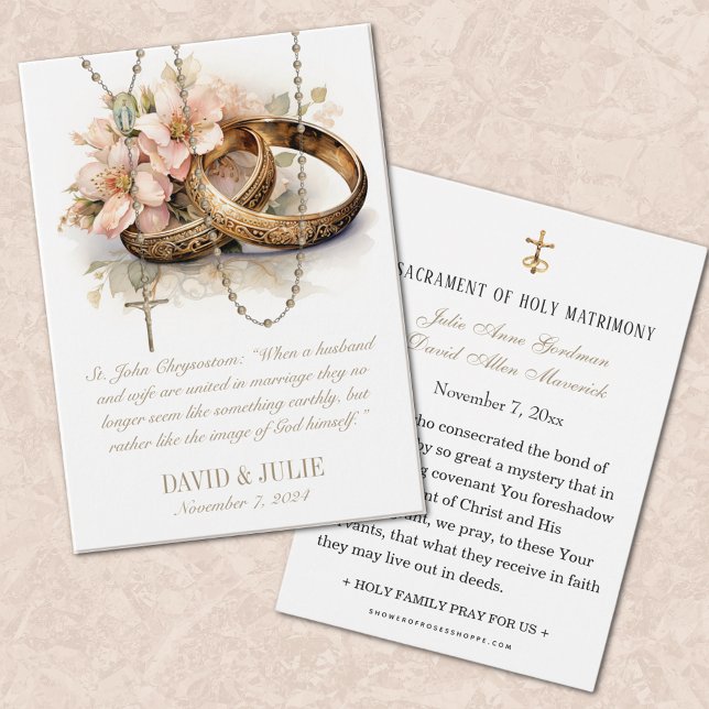 Anéis Florais Católicos Casados Santa Carteira (EASY TO PERSONALIZE CATHOLIC WEDDING PRAYER CARDS)