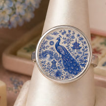 Elegante Pavão Azul Mahjong Estilo Porcelana