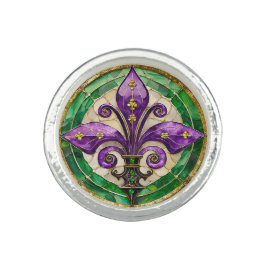 Anel Mardi Gras StainGlass Fleur de lis
