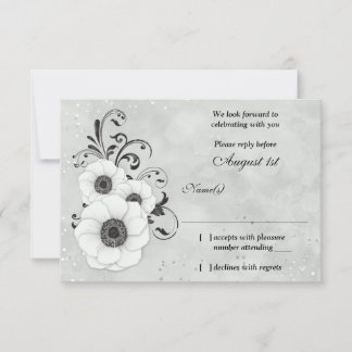 Anêmona Flor Preta Branca Casamento Resposta RSVP