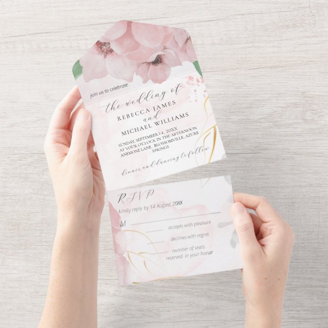 Anêmona Rosa Tudo em Um Convite de casamento (Tearaway)