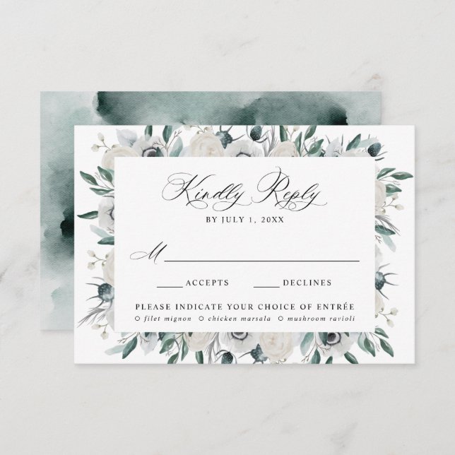Anêmonas brancas e Rosas - RSVP de Casamento de Es (Frente/Verso)