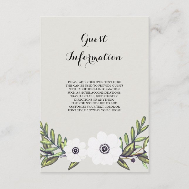 Anemonas pintadas - cartão de informação (Frente)