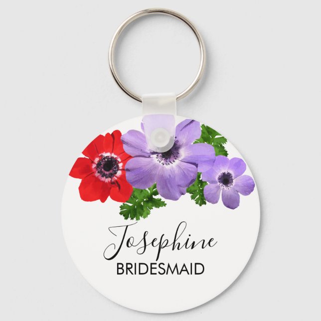 Anemone de Watercolor Floral Bridesmaid Chaveiro (Frente)