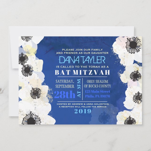 Anemone Flowers Bat Mitzvah Convite (Frente)