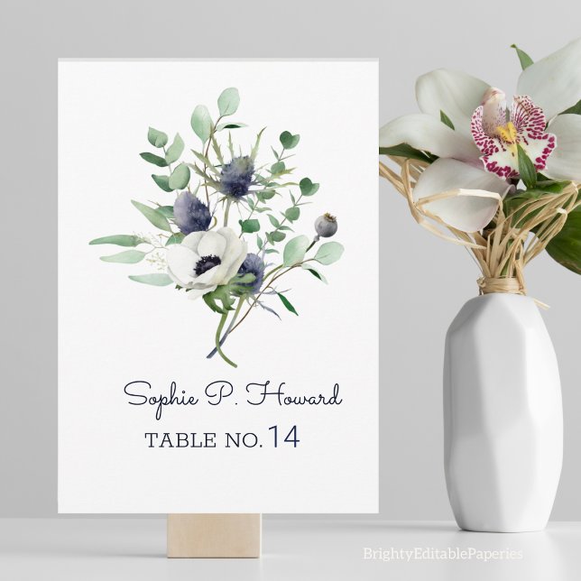 Anemone Watercolor Table Number Modelo (Criador carregado)