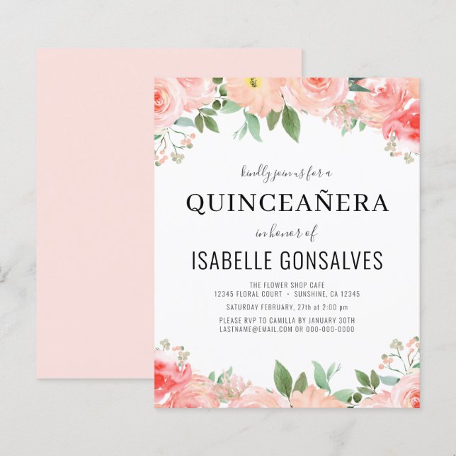 AÑERA Aniversário Peach Coral Convite (Frente/Verso)