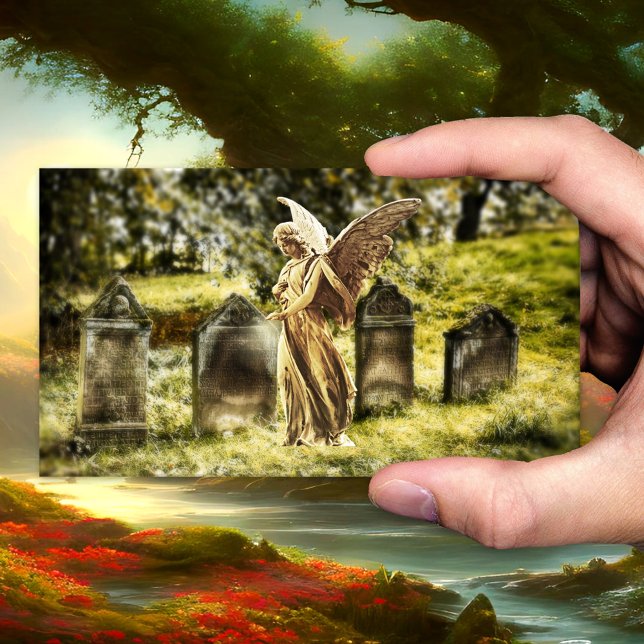 Angel Cemetery Funeral Diretor Cartão de visita (Business card with an image of an angel blessing the deceased on the cemetery - undertaker - funeral)