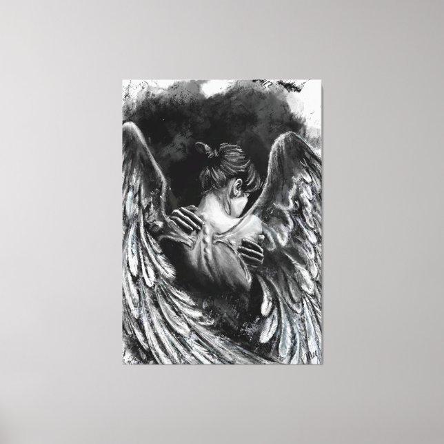 Angel Girl Canvas Print - Pintura em preto-e-branc (Frente)