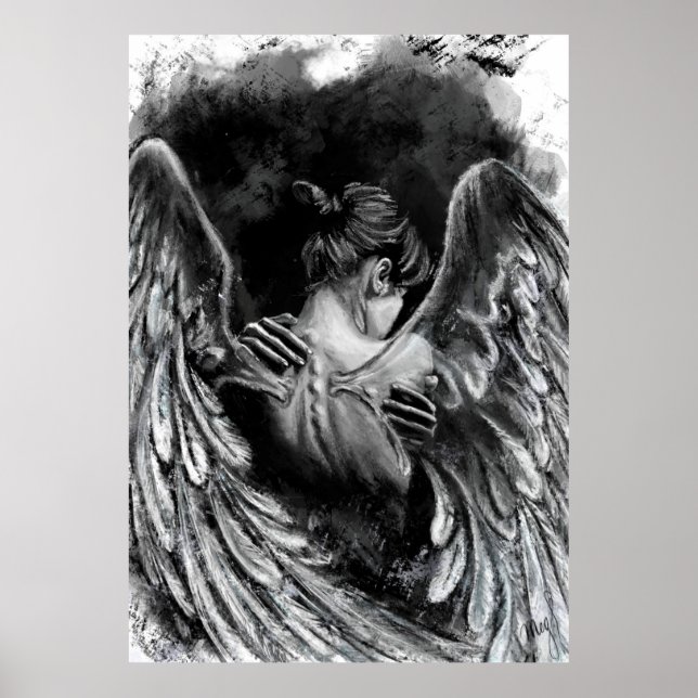 Angel Girl Poster - Pintura em preto e branco (Frente)