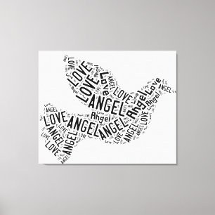 Angel Love Dove, Preto na Canvas Branca