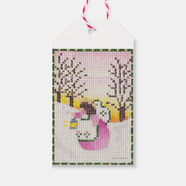 Angel na etiqueta de presente na floresta