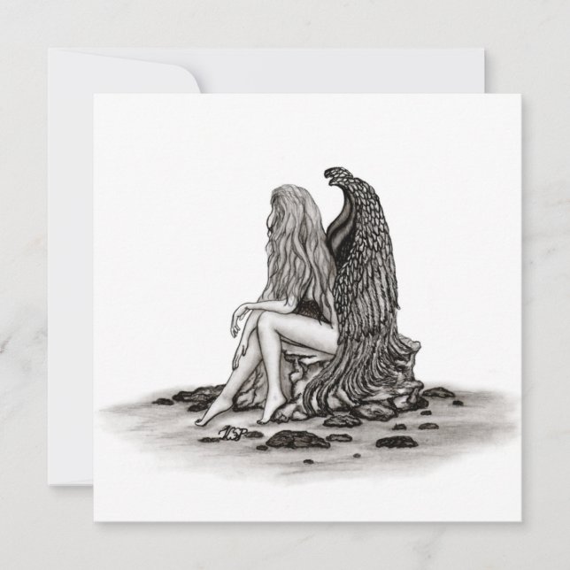 Angel, perdido no pensamento, Design preto e branc (Frente)