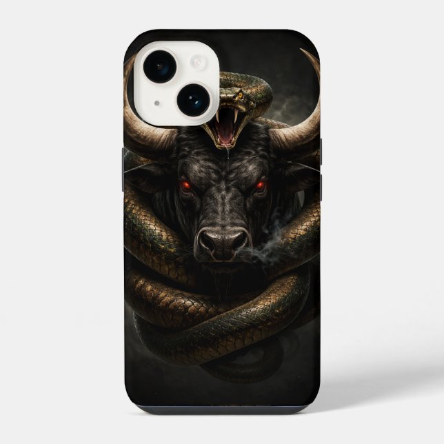 Angry Bull and Snake Shield - iPhone 14 Case (Verso)