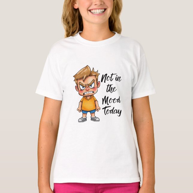 Angry Cute Boy Cartoon T-Shirt – Funny Grumpy Mood (Frente)