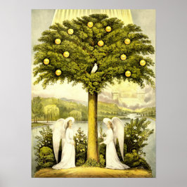 Ângulos e pomba de vindima na Poster de árvore de 